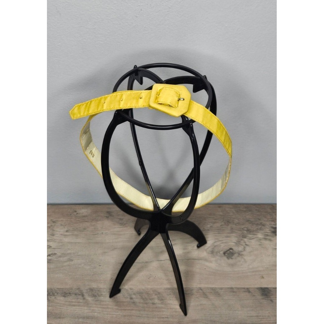 Vintage 1950s Yellow Leather Belt Coffin Buckle Rockabilly